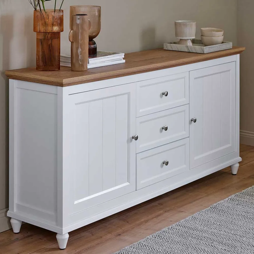 Wohnen Sideboards<Landhaus Sideboard in Weiß und Eiche - Smaly