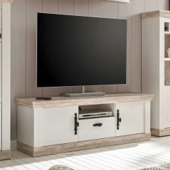 Wohnen Lowboards<Landhaus TV Board in Weiß & Pinie Shabby Nedita 156 cm breit
