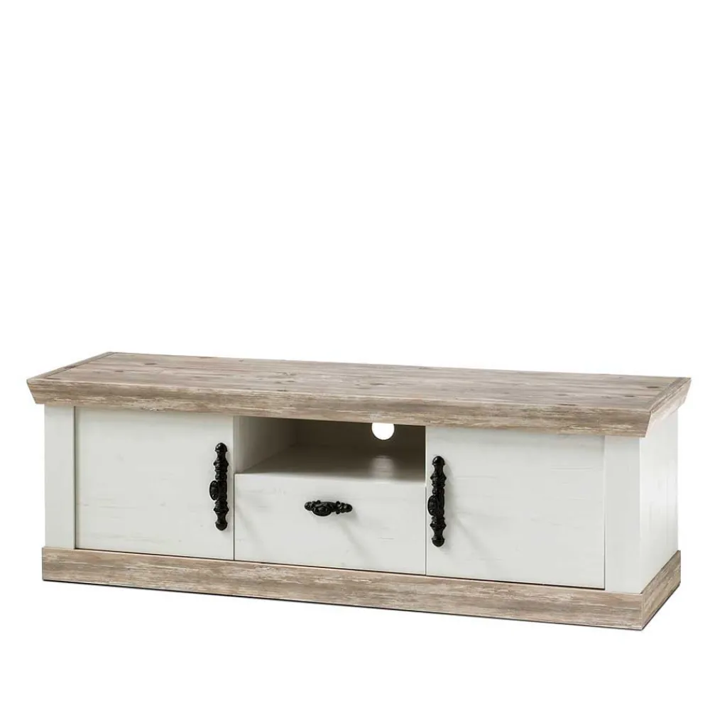 Wohnen Lowboards<Landhaus TV Board in Weiß & Pinie Shabby Nedita 156 cm breit