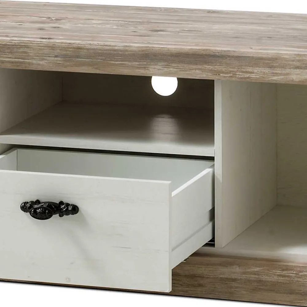 Wohnen Lowboards<Landhaus TV Board in Weiß & Pinie Shabby Nedita 156 cm breit