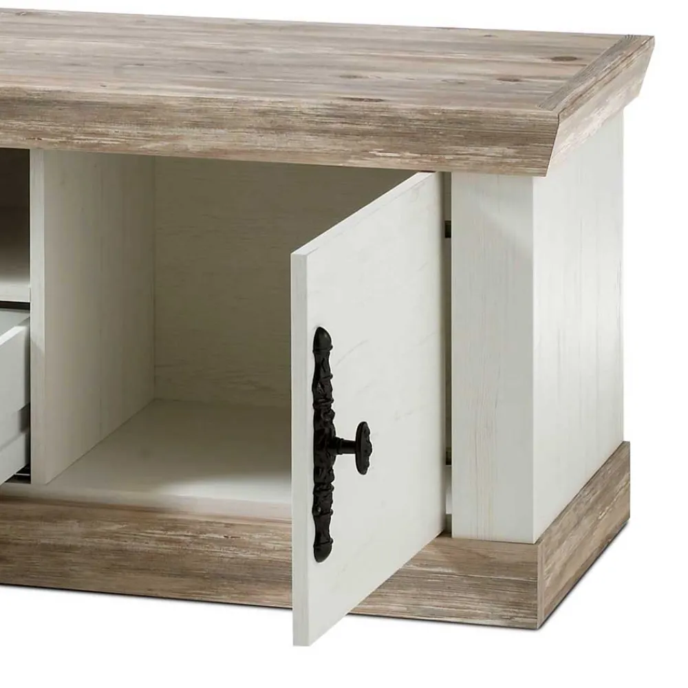 Wohnen Lowboards<Landhaus TV Board in Weiß & Pinie Shabby Nedita 156 cm breit