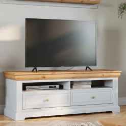 Wohnen Tv & Hifi-Möbel|Lowboards<Landhaus TV Board in Weiß & Kiefer Natur - Saluts
