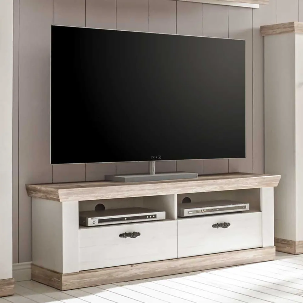 Wohnen Tv & Hifi-Möbel|Lowboards<Landhaus TV Element in Weiß & Pinie Shabby Nedita mit 2 Schubladen