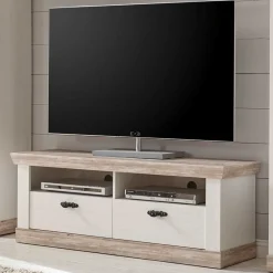 Wohnen Tv & Hifi-Möbel|Lowboards<Landhaus TV Element in Weiß & Pinie Shabby Nedita mit 2 Schubladen