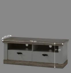 Wohnen Tv & Hifi-Möbel|Lowboards<Landhaus TV Element in Weiß & Pinie Shabby Nedita mit 2 Schubladen