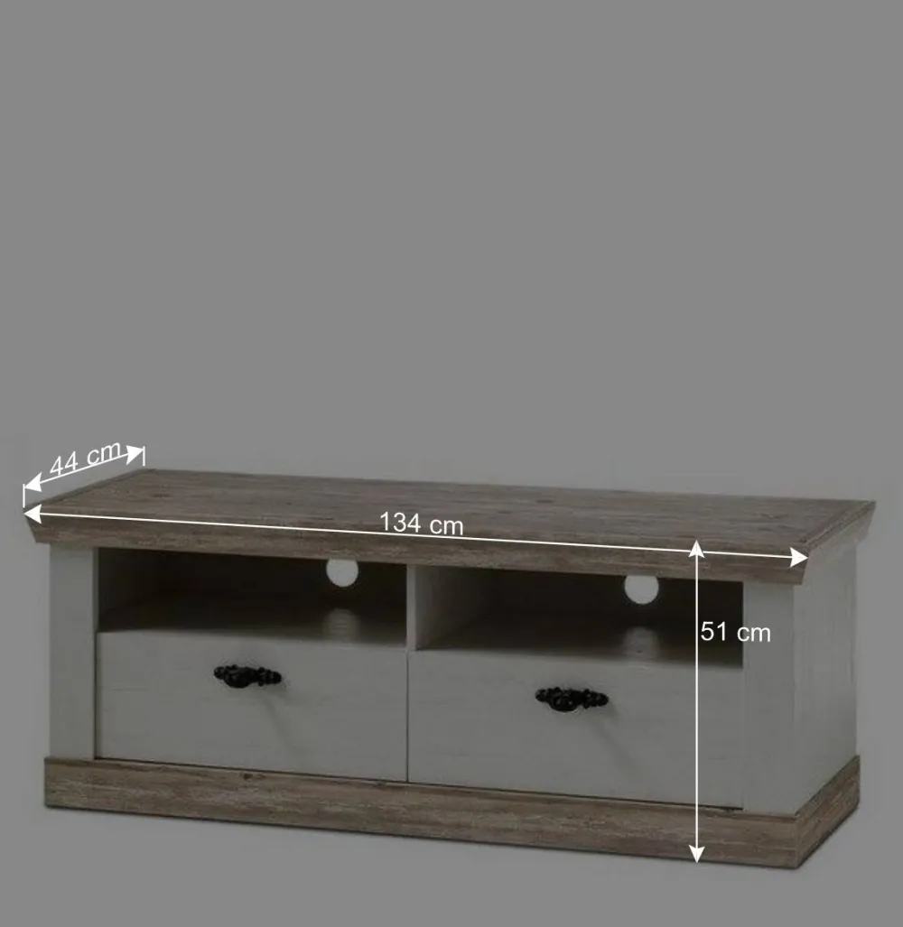 Wohnen Tv & Hifi-Möbel|Lowboards<Landhaus TV Element in Weiß & Pinie Shabby Nedita mit 2 Schubladen