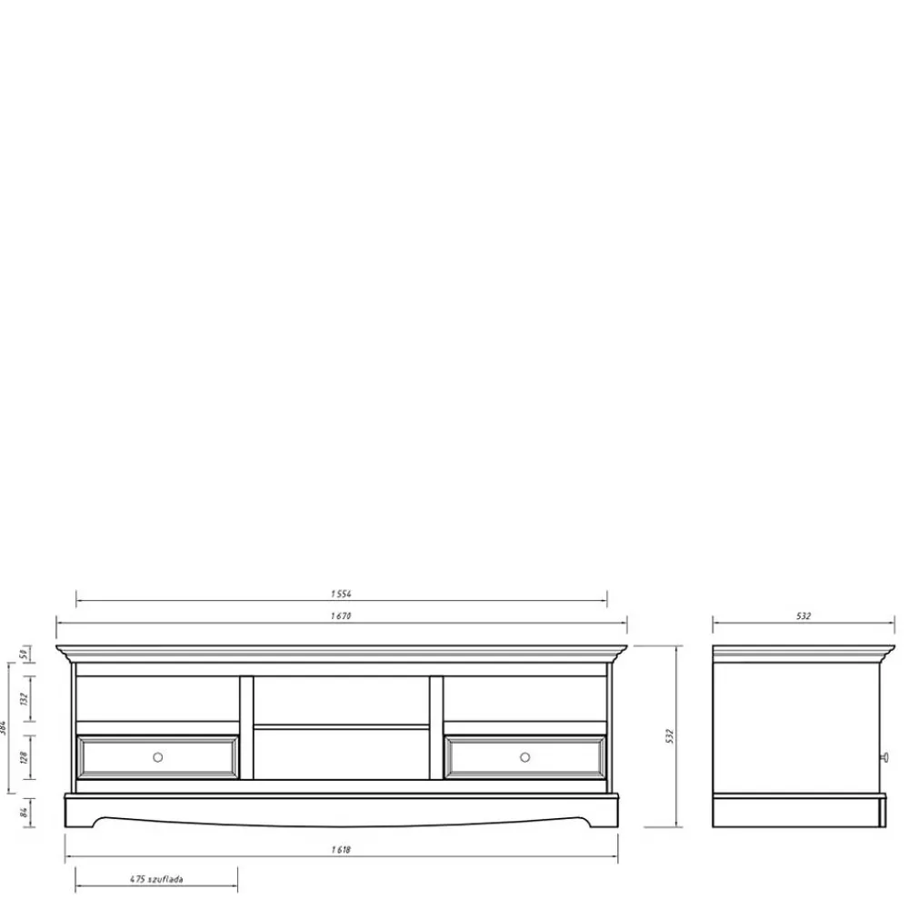 Wohnen Tv & Hifi-Möbel|Lowboards<Landhaus TV Lowboard in Weiß lackiert - Indico