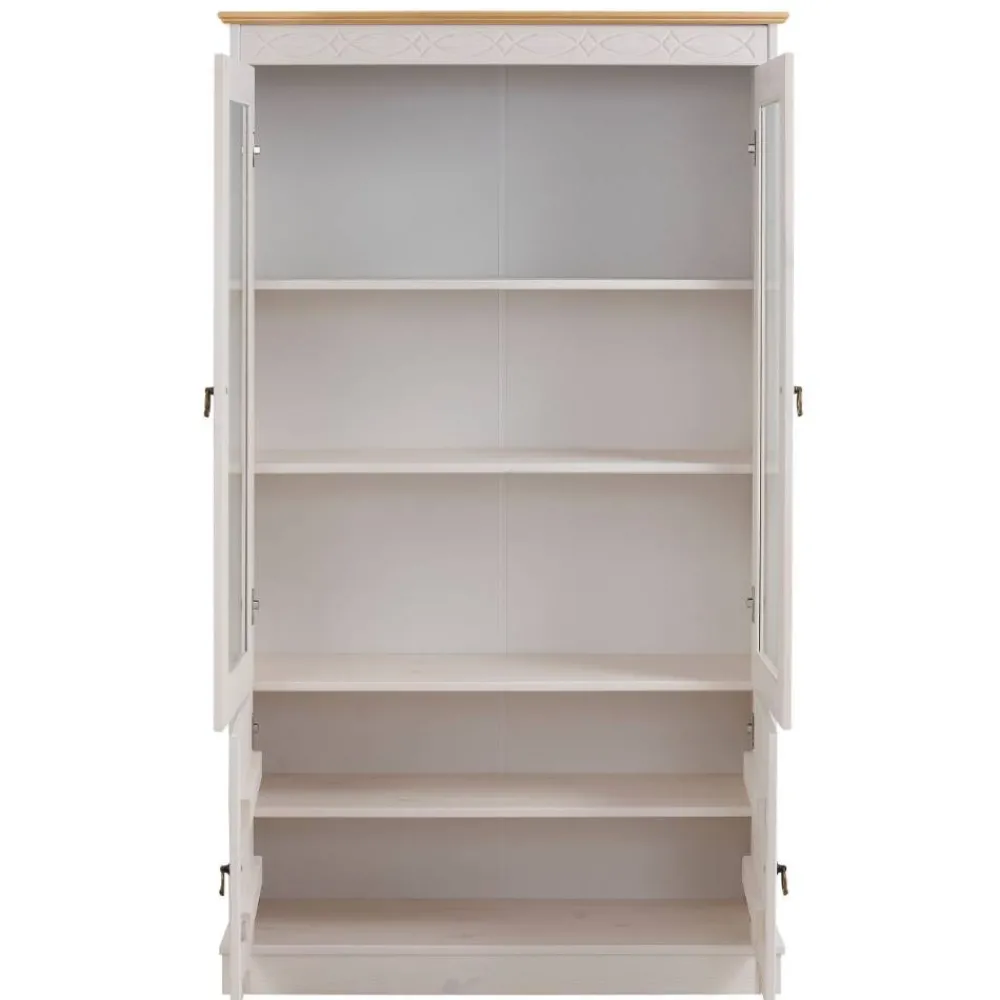 Wohnen Highboards|Vitrinen<Landhaus Vitrine in Weiß und Kiefer Honig - Zentra