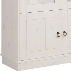 Wohnen Highboards|Vitrinen<Landhaus Vitrine in Weiß und Kiefer Honig - Zentra