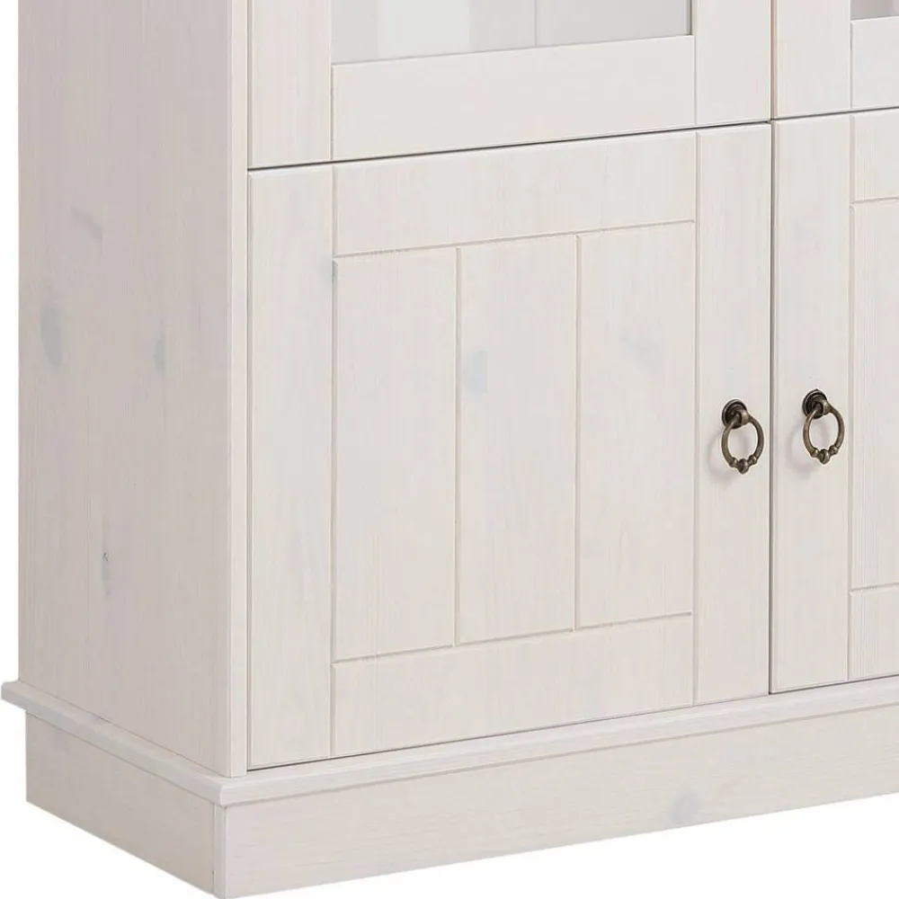 Wohnen Highboards|Vitrinen<Landhaus Vitrine in Weiß und Kiefer Honig - Zentra