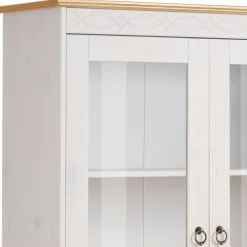 Wohnen Highboards|Vitrinen<Landhaus Vitrine in Weiß und Kiefer Honig - Zentra