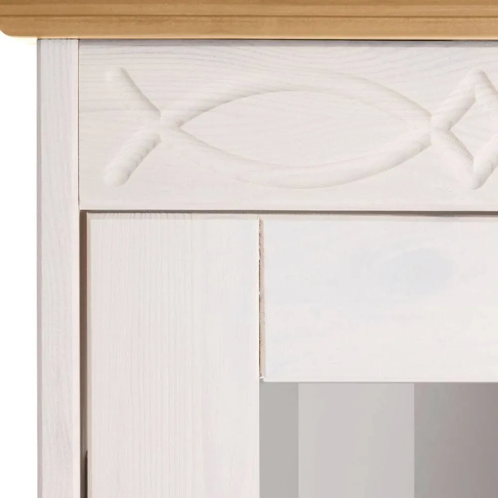 Wohnen Highboards|Vitrinen<Landhaus Vitrine in Weiß und Kiefer Honig - Zentra