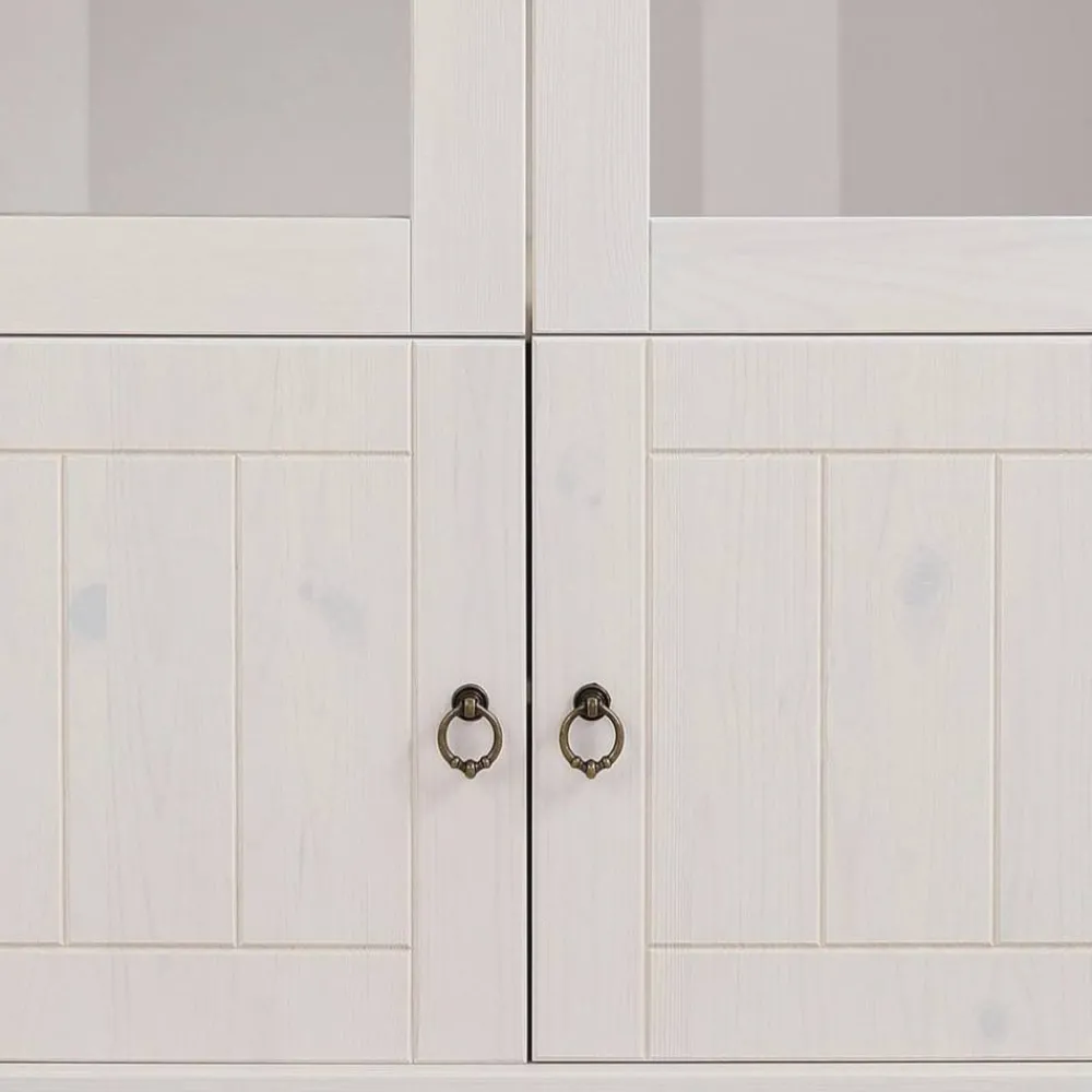 Wohnen Highboards|Vitrinen<Landhaus Vitrine in Weiß und Kiefer Honig - Zentra
