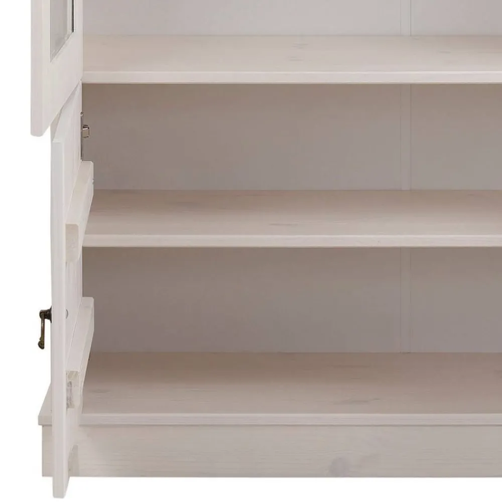 Wohnen Highboards|Vitrinen<Landhaus Vitrine in Weiß und Kiefer Honig - Zentra