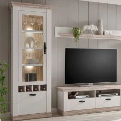 Wohnen Wohnwände<Landhaus Wohnzimmer Möbel Set Nedita in Weiß & Pinie (vierteilig)