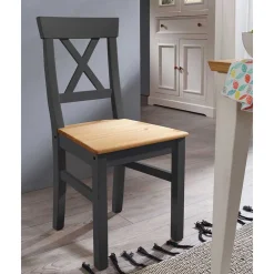 Wohnen Stühle<Landhausstuhl aus Holz in Grau & Eichefarben - Ustricia