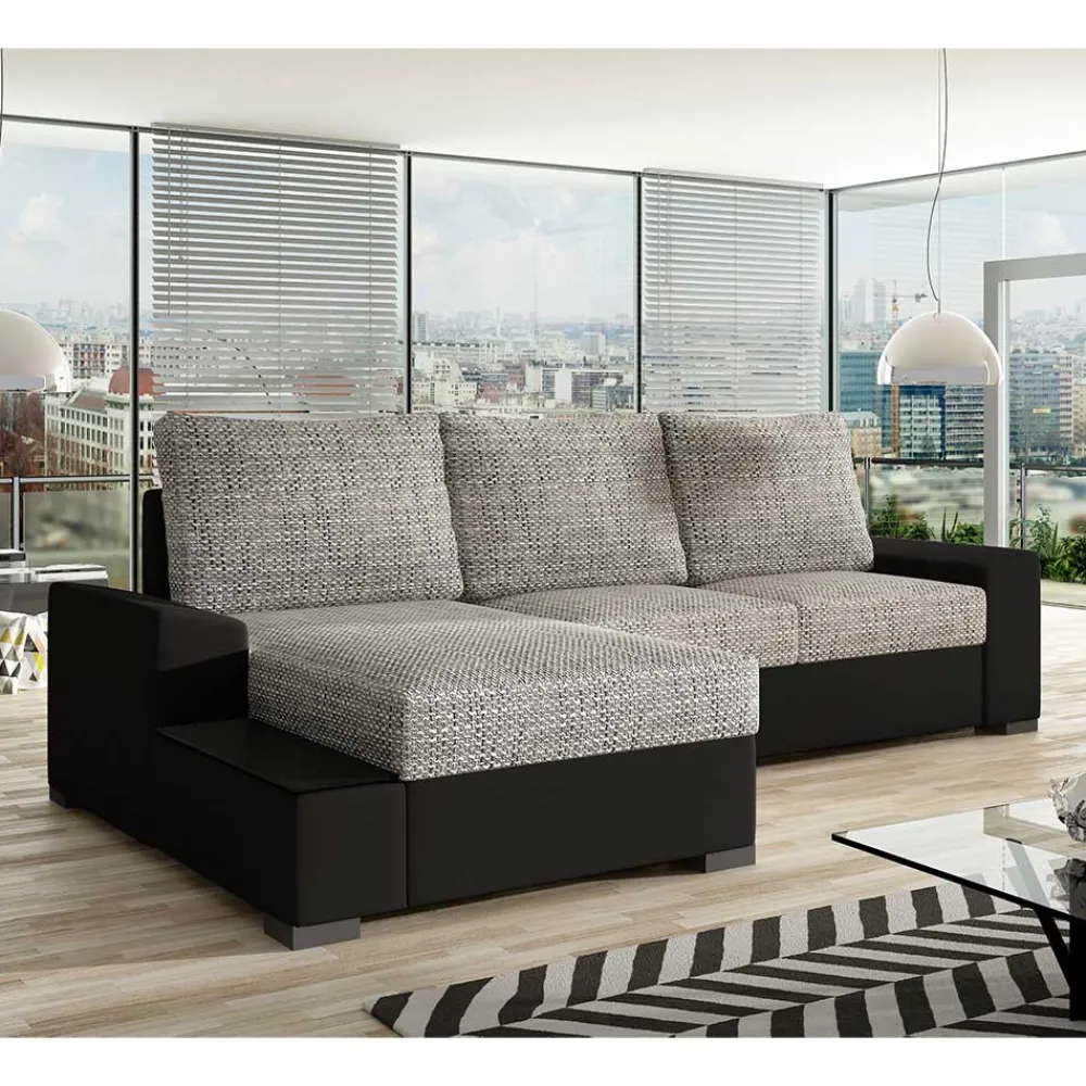 Wohnen Sofas<L-Design Schlafcouch in Beigegrau und Schwarz - Rosch