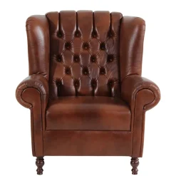 Wohnen Sessel<Leder Ohrensessel in Braun Chesterfield - Karim
