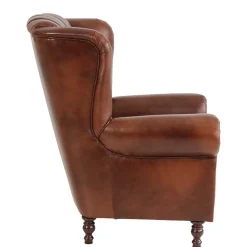 Wohnen Sessel<Leder Ohrensessel in Braun Chesterfield - Karim