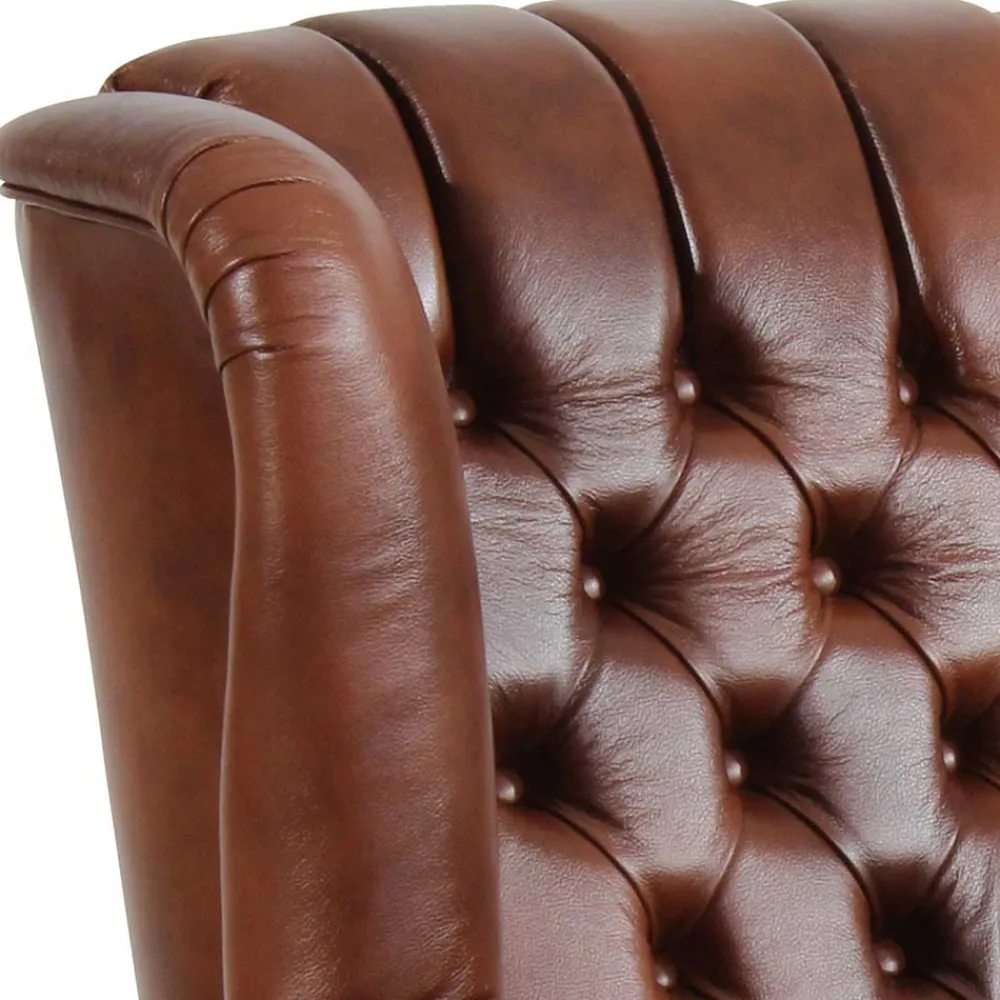 Wohnen Sessel<Leder Ohrensessel in Braun Chesterfield - Karim