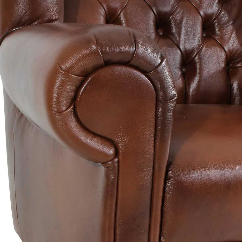 Wohnen Sessel<Leder Ohrensessel in Braun Chesterfield - Karim