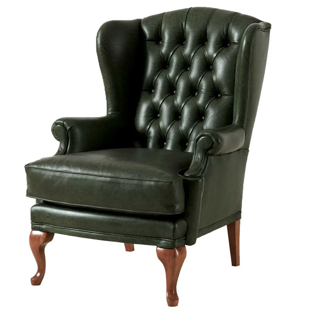 Wohnen Sessel<Leder Ohrensessel in Oliv Grün - Chesterfield - Jaiko