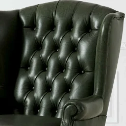 Wohnen Sessel<Leder Ohrensessel in Oliv Grün - Chesterfield - Jaiko