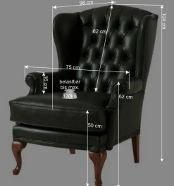 Wohnen Sessel<Leder Ohrensessel in Oliv Grün - Chesterfield - Jaiko