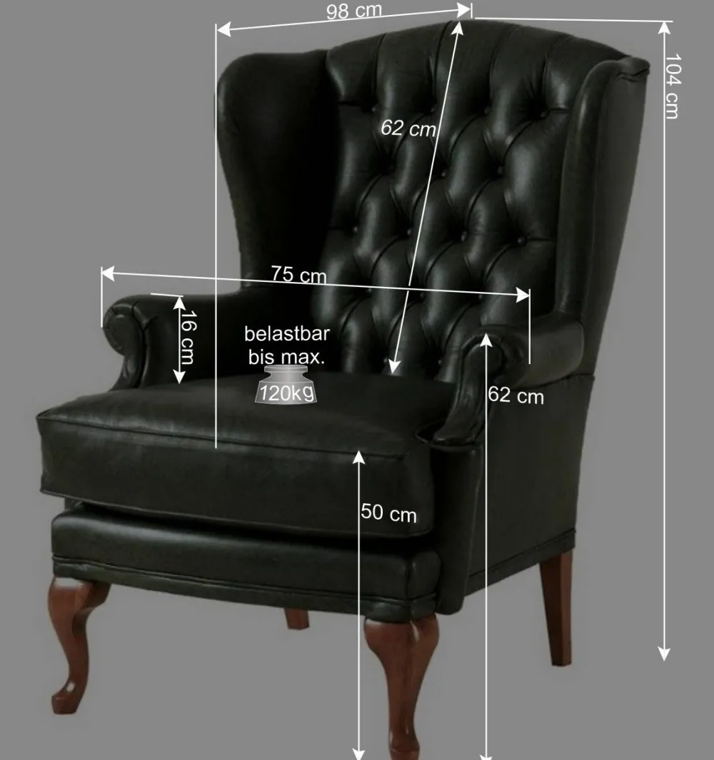 Wohnen Sessel<Leder Ohrensessel in Oliv Grün - Chesterfield - Jaiko