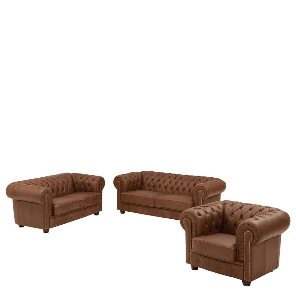 Wohnen Sitzgruppe<Leder Polstergarnitur Chesterfield - Gonron (dreiteilig)