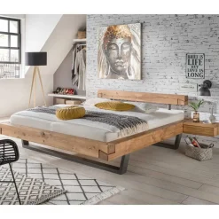 Wohnen Betten<Loft Balkenbett mit 2 Hänge-Nachttischen Basiclicata aus Wildeiche (dreiteilig)