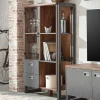 Wohnen Highboards<Loft Design Highboard im Eiche dunkel Dekor und Schwarz - Rompira