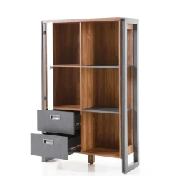 Wohnen Highboards<Loft Design Highboard im Eiche dunkel Dekor und Schwarz - Rompira