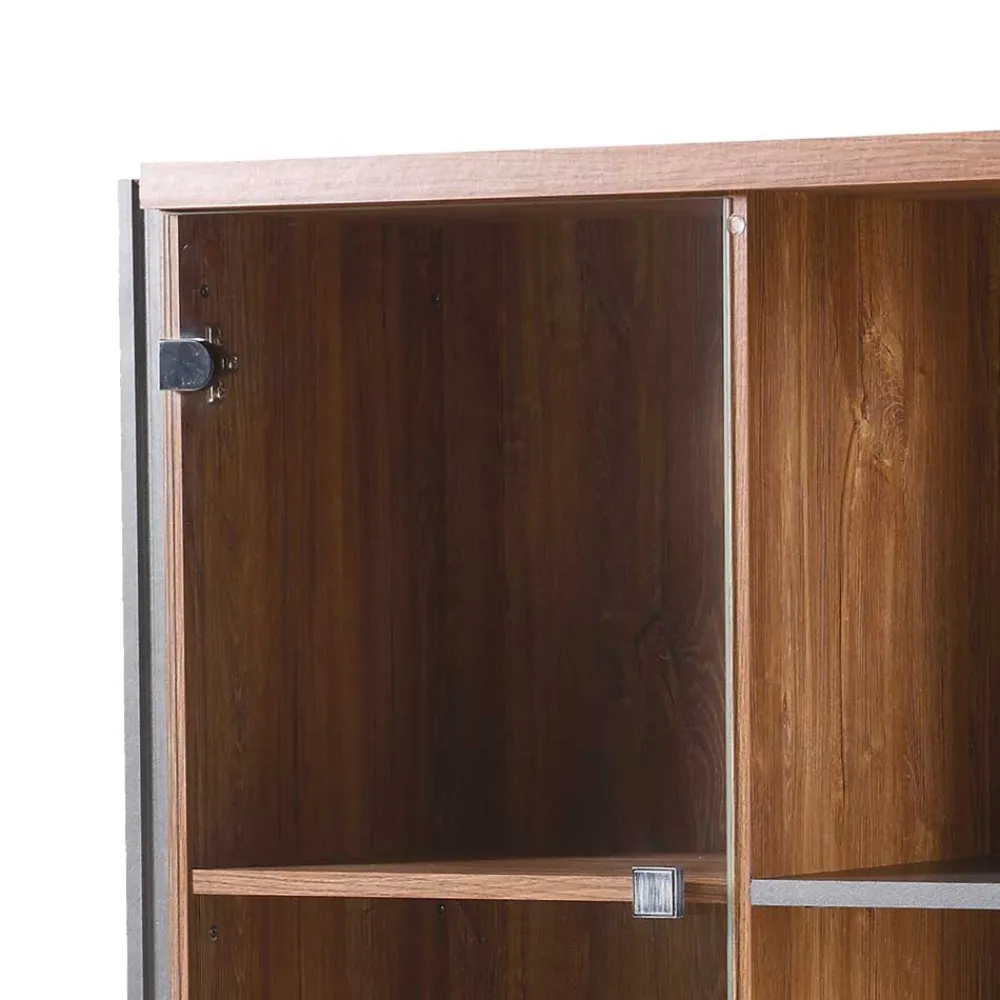 Wohnen Highboards<Loft Design Highboard im Eiche dunkel Dekor und Schwarz - Rompira