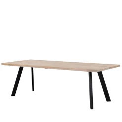 Wohnen Sitzgruppe<Loft Tisch Eiche White Wash & 6 Stühle Pulva in Braun Microfaser (siebenteilig)