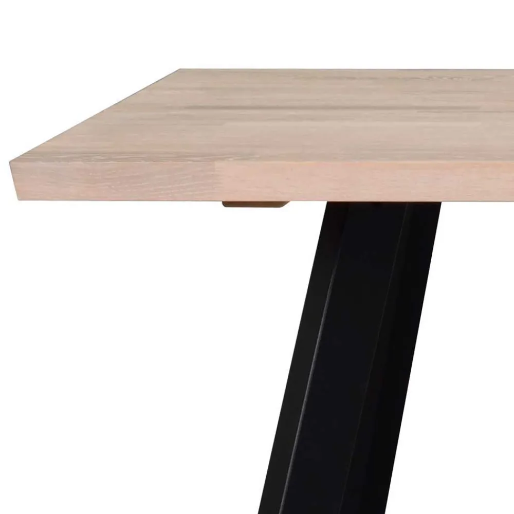 Wohnen Sitzgruppe<Loft Tisch Eiche White Wash & 6 Stühle Pulva in Braun Microfaser (siebenteilig)