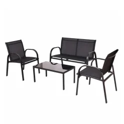 Wohnen Sitzgruppe<Lounge Mesh Gartenmöbel in Schwarz - Anastasius (vierteilig)