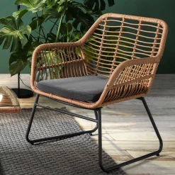 Wohnen Sitzgruppe<Lounge Sitzgruppe aus Geflecht in Beige - Renzo (vierteilig)