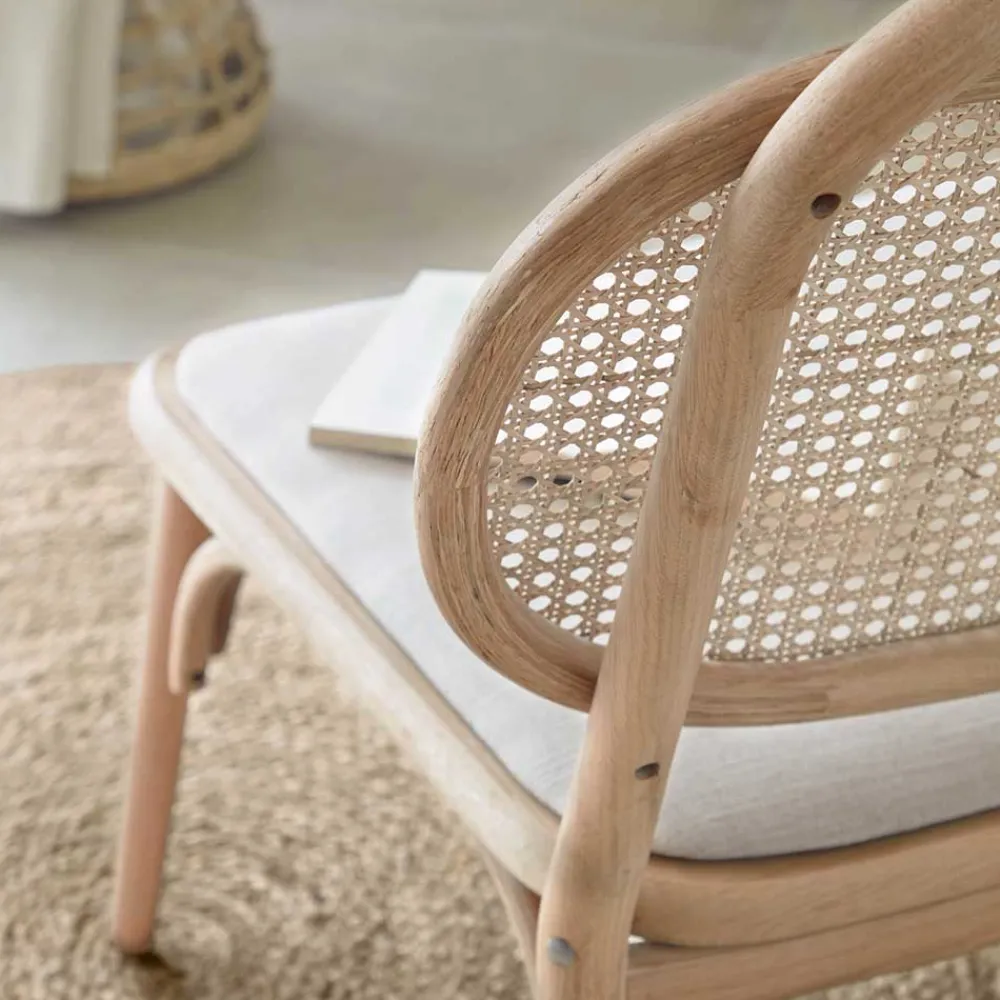 Wohnen Sessel<Lounge Stuhl mit Wiener Geflecht & Stoffsitz - Ensemble