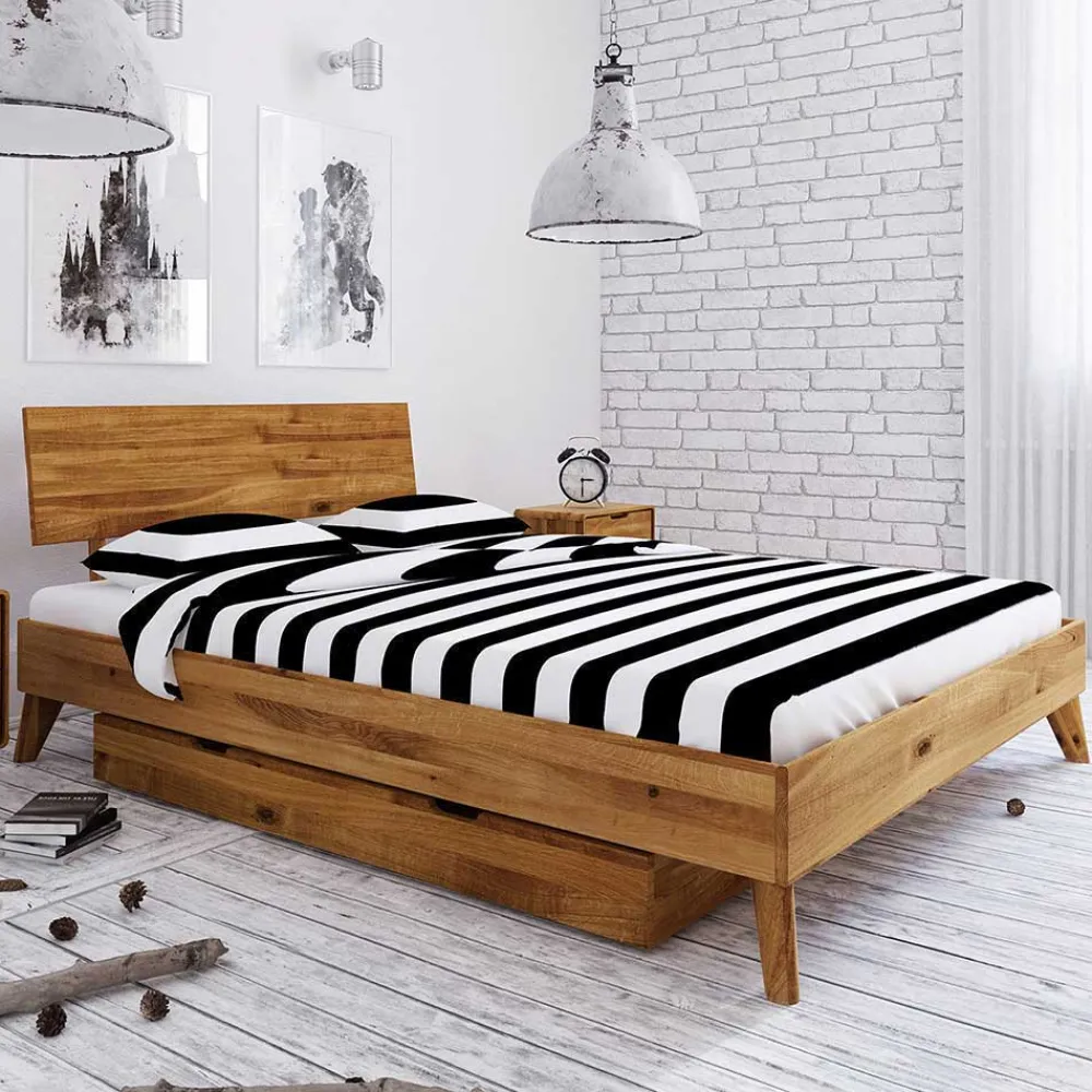 Wohnen Betten<Massives Wildeiche Bett mit Schubladen - Eavy I