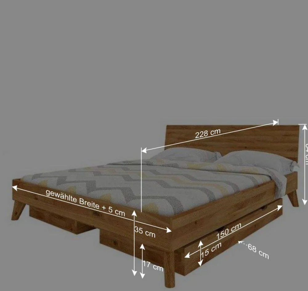 Wohnen Betten<Massives Wildeiche Bett mit Schubladen - Eavy I