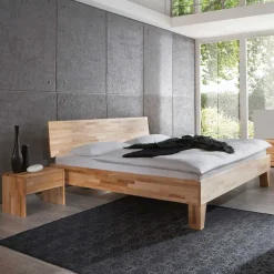 Wohnen Betten<Massivholz Doppelbett Acientra aus Kernbuche geölt (dreiteilig)