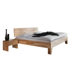 Wohnen Betten<Massivholz Doppelbett Acientra aus Kernbuche geölt (dreiteilig)