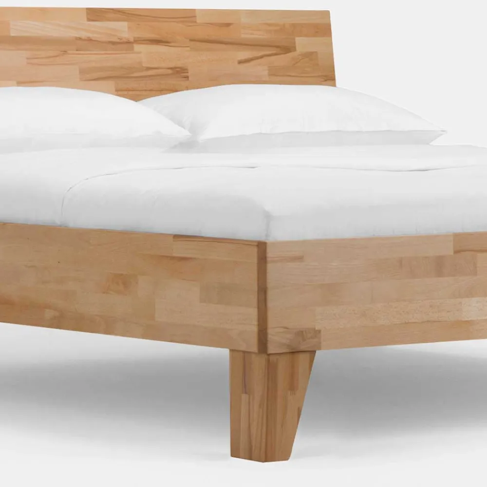 Wohnen Betten<Massivholz Doppelbett Acientra aus Kernbuche geölt (dreiteilig)