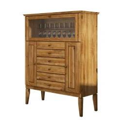 Wohnen Highboards<Massivholz Highboard Masdamos mit Glasklappe