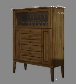 Wohnen Highboards<Massivholz Highboard Masdamos mit Glasklappe