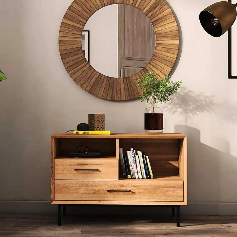 Wohnen Tv & Hifi-Möbel|Lowboards<Massivholz Kommode mit zwei Schubladen & Fächer - Kerfa