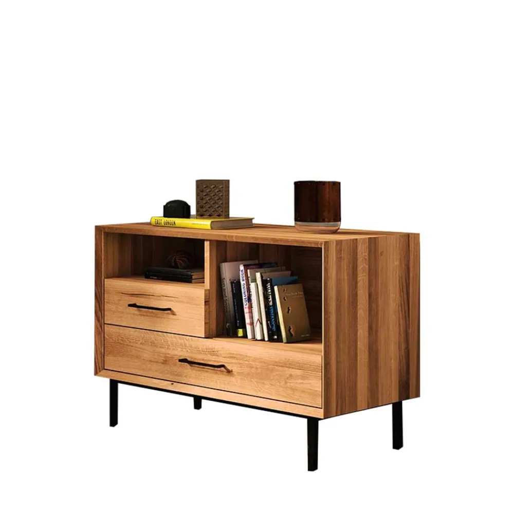 Wohnen Tv & Hifi-Möbel|Lowboards<Massivholz Kommode mit zwei Schubladen & Fächer - Kerfa