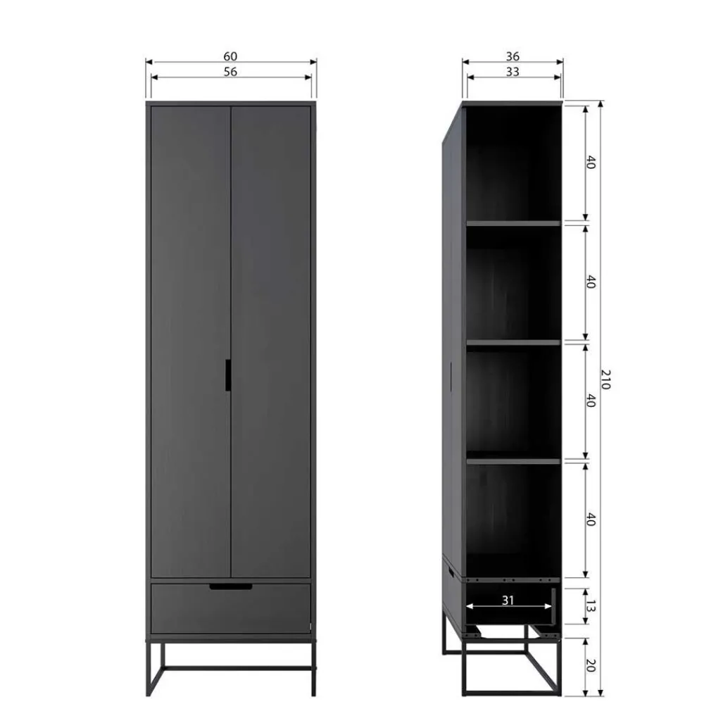 Wohnen Vitrinen|Schränke<Massivholz Schrank in Schwarz - Almery