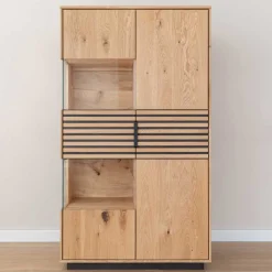 Wohnen Highboards|Vitrinen<Massivholz Vitrine in Eiche mit Schwarz - Eribella